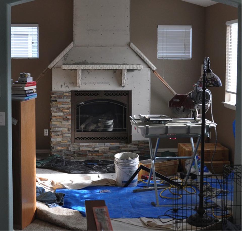 How to Install Stacked Stone Veneer Panels - Progress Shot - Norstone Fingerjoint Corner Panels Installed